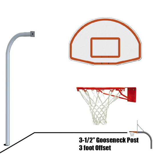 Jaypro Gooseneck Basketball System (3-1/2" Pole w/ 36" Offset) 54"W x 36"H Aluminum Fan Backboard