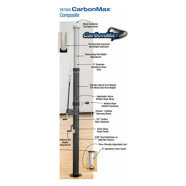 Bison 3 1/2" CarbonMax Composite Volleyball Standards VB70 Pro Sports