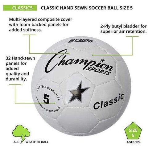 Champion Sports Size 5 Classic Machine-Stitched Soccer Ball CLASSIC5