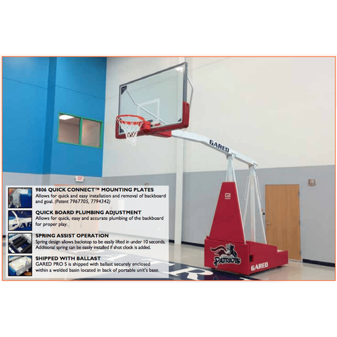 Gared Hoopmaster Spring-Lift Collegiate/High School Portable Basketball System