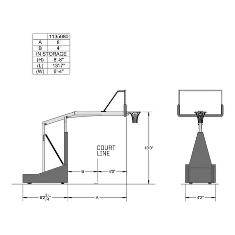 Porter 1135 Competition Manual Portable Basketball Hoop w/ 8' Boom 1135080