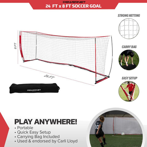 Powernet Soccer Goal Regulation Size 24x8 W/ Wheeled Carry Bag S007