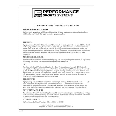 Gared Sports OMNILITE 3″ OD Collegiate Two-Court Volleyball System 5002