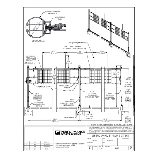 Gared Sports OMNILITE 3″ OD Collegiate Two-Court Volleyball System 5002