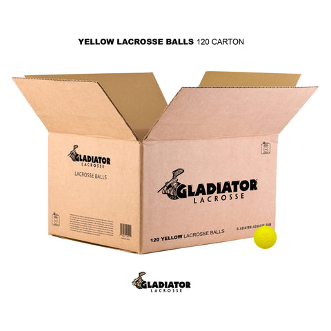 Gladiator Lacrosse Case of 120 Official Lacrosse Game Balls Yellow NOCSAE SEI CERTIFIED