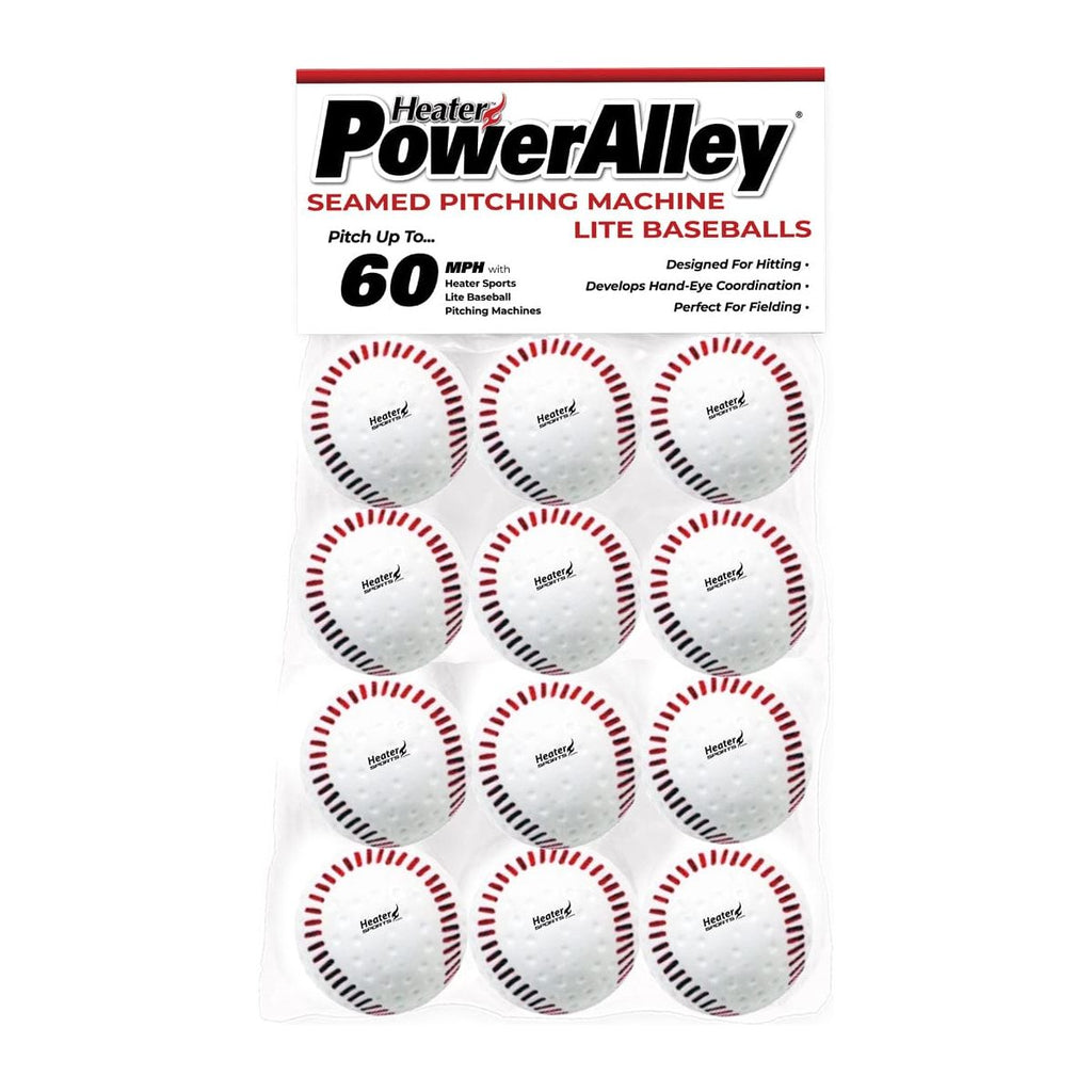 Heater PowerAlley Seamed 60 MPH White Lite Baseballs 6 PowerAlley Seamed 60  MPH Lite-Balls