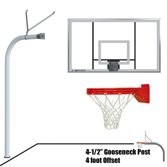 Jaypro Gooseneck Basketball System (4-1/2" Pole with 4' Offset) 72"W x 42"H Acrylic Backboard