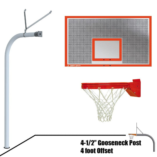 Jaypro Gooseneck Basketball System (4-1/2" Pole with 4' Offset) 72"W x 42"H Perforated Steel Backboard