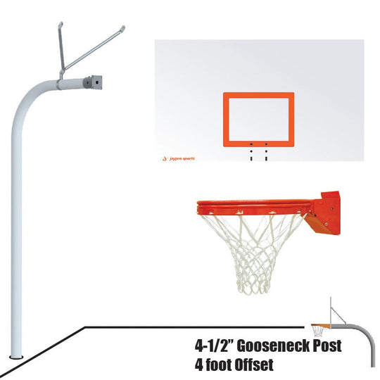 Jaypro Gooseneck Basketball System (4-1/2" Pole with 4' Offset) 72"W x 42"H Steel Backboard