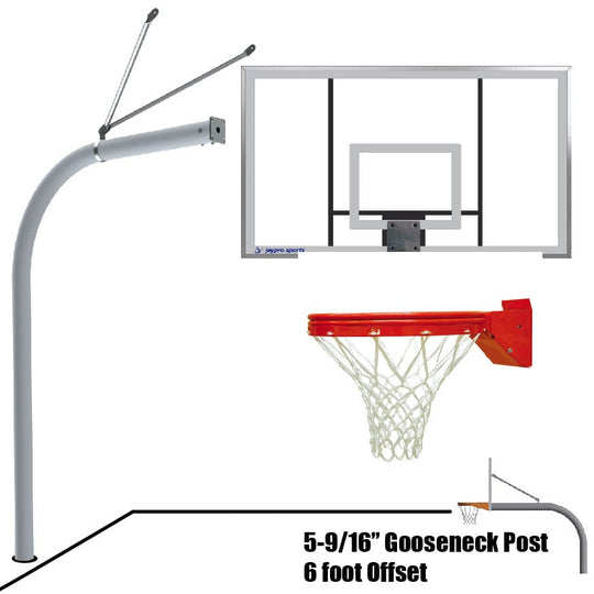 Jaypro Gooseneck Basketball System (5-9/16" Pole with 6' Offset) 72"W x 42"H Acrylic Backboard