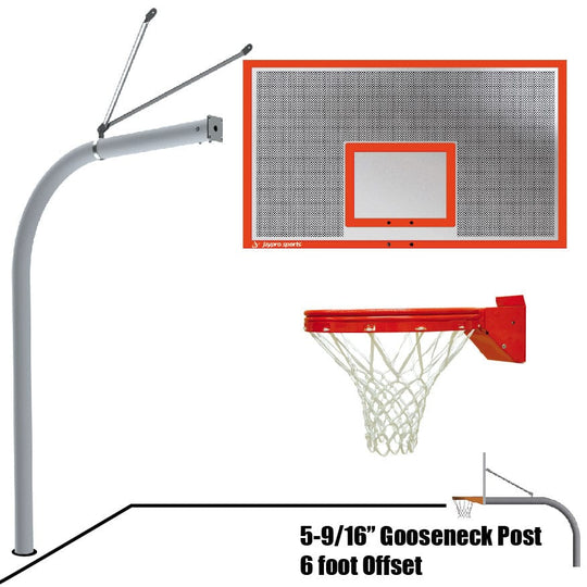 Jaypro Gooseneck Basketball System (5-9/16" Pole with 6' Offset) 72"W x 42"H Perforated Aluminum Backboard