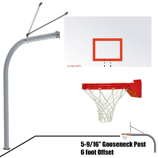 Jaypro Gooseneck Basketball System (5-9/16" Pole with 6' Offset) 72"W x 42"H Steel Backboard