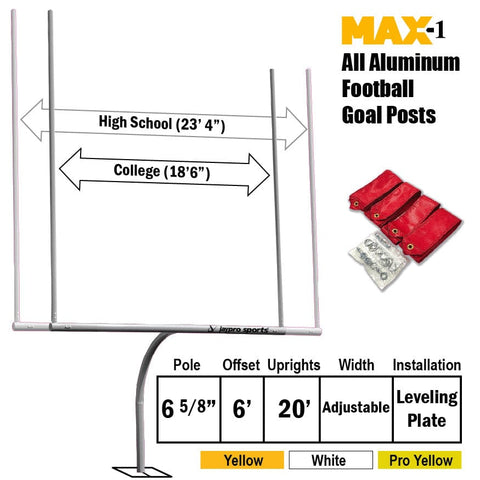 Jaypro Max-1 Football Goal Posts 20' Uprights 6' Offset (Leveling Plate)