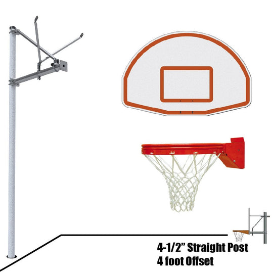 Jaypro Straight Post Basketball System (4-1/2" Pole with 4' Offset) 56"W x 36"H Aluminum Fan Backboard