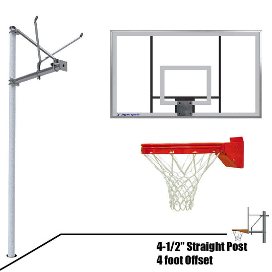 Jaypro Straight Post Basketball System (4-1/2" Pole with 4' Offset) 72"W x 42"H Acrylic Backboard