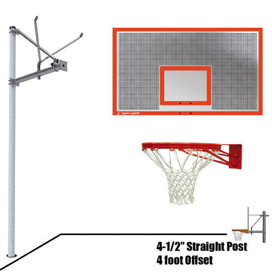 Jaypro Straight Post Basketball System (4-1/2" Pole with 4' Offset) 72"W x 42"H Perforated Aluminum Backboard