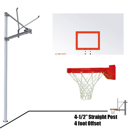 Jaypro Straight Post Basketball System (4-1/2" Pole with 4' Offset) 72"W x 42"H Steel Backboard