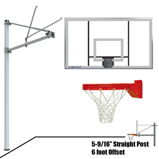 Jaypro Straight Post Basketball System (5-9/16" Pole with 6' Offset) 72"W x 42"H Acrylic Backboard