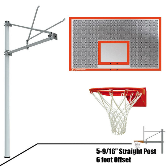 Jaypro Straight Post Basketball System (5-9/16" Pole with 6' Offset) 72"W x 42"H Perforated Steel Backboard