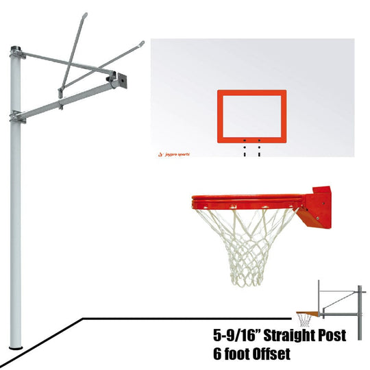 Jaypro Straight Post Basketball System (5-9/16" Pole with 6' Offset) 72"W x 42"H Steel Backboard
