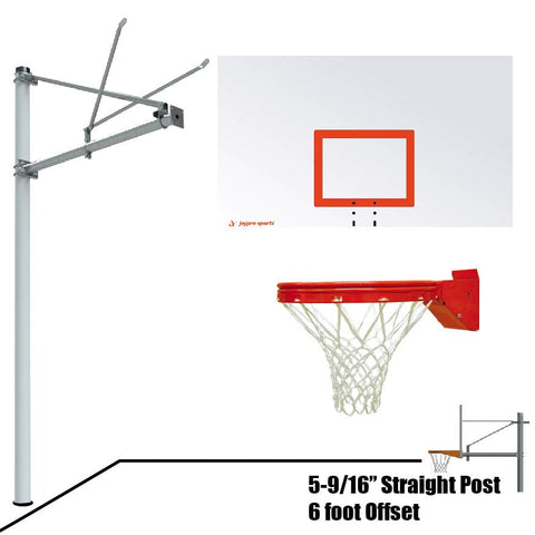Jaypro Straight Post Basketball System (5-9/16" Pole with 6' Offset) 72"W x 42"H Steel Backboard