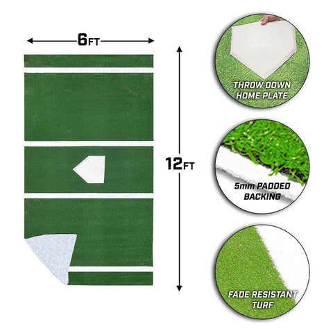 ProMounds 12' x 6' Pro Lined Artificial Turf Baseball Batting Mat