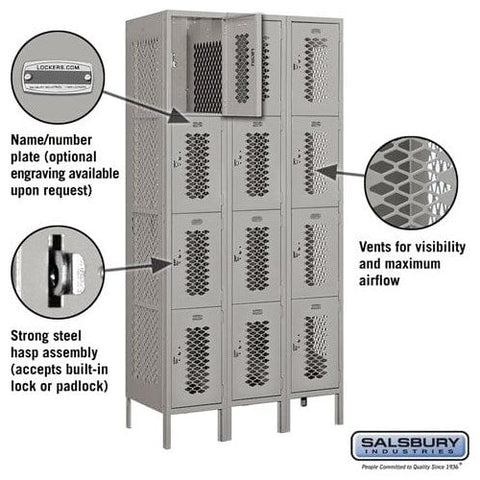 Salsbury 12" Wide Four Tier Vented Metal Locker 36" W x 78" H x 18" D (Unassembled)