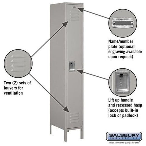 Salsbury 12" Wide Single Tier Standard Metal Locker 12" W x 78" H x 15" D (Unassembled)