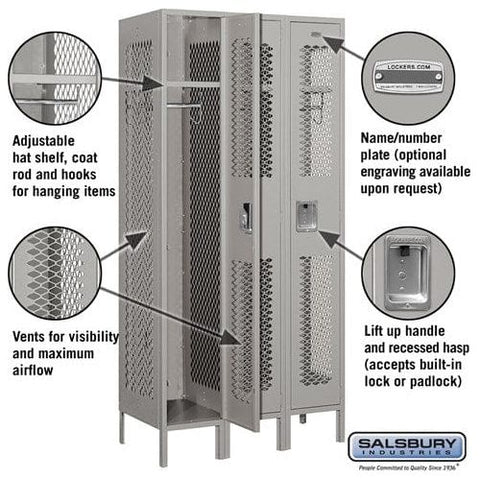 Salsbury 12" Wide Single Tier Vented Metal Locker 36" W x 78" H x 15" D (Unassembled)