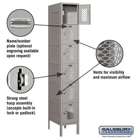 Salsbury 12" Wide Six Tier Box Style Vented Metal Locker 12" W x 78" H x 15" D (Unassembled)