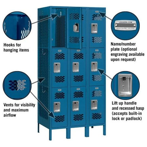 Salsbury 12" Wide Triple Tier Vented Metal Locker 36" W x 78" H x 18" D (Unassembled)