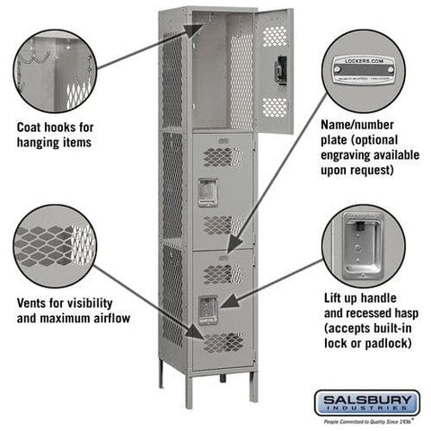 Salsbury 15" Triple Tier Vented Metal Locker 15" W x 78" H x 15" D (Unassembled)