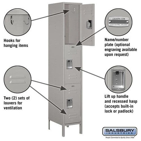 Salsbury 15" Wide Triple Tier Standard Metal Locker 15" W x 78" H x 15" D (Unassembled)