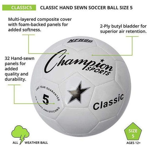 Champion Sports Size 5 Classic Machine-Stitched Soccer Ball CLASSIC5