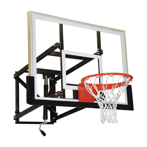 Jaypro Wall-Mounted Basketball Backstop Adjustable Height Glass Backboard (Indoor/Outdoor)
