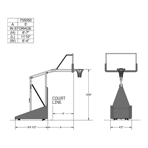 Porter 735 Competition Manual Portable Basketball Hoop w/ 5' Boom 735050C