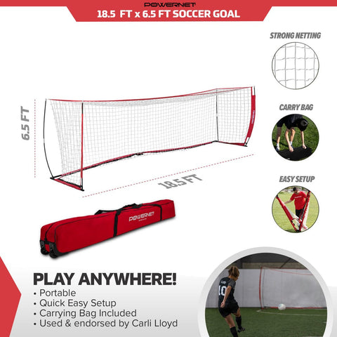 Powernet Soccer Goal 18.5' x 6.5' Portable Bow Style Net (1 Goal & 1 Wheeled Carrying Bag) S023
